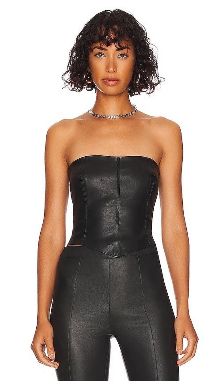 NWT sprwmn Black Leather Bustier Corset Top Rocker Biker M